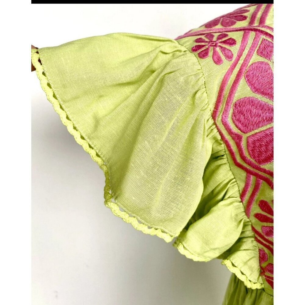 J Marie Embroidered Rowan Flutter Sleeve Lime Top size Medium Retail $106 - Picture 3 of 9